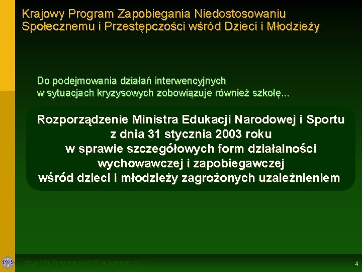 Krajowy Program Zapobiegania Niedostosowaniu Społecznemu i Przestępczości wśród Dzieci i Młodzieży Do podejmowania działań