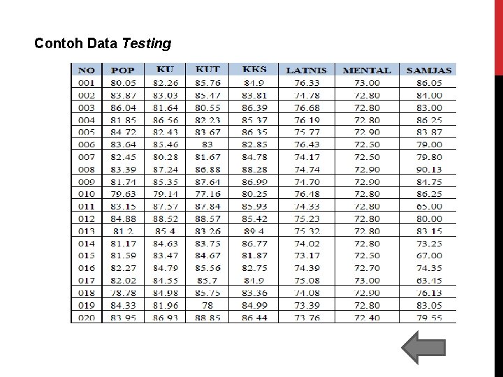 Contoh Data Testing 