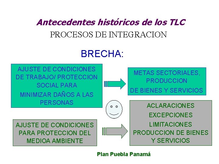 Antecedentes históricos de los TLC PROCESOS DE INTEGRACION BRECHA: AJUSTE DE CONDICIONES DE TRABAJO/
