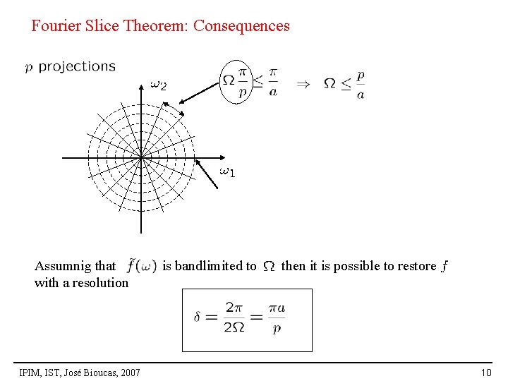 Fourier Slice Theorem: Consequences Assumnig that with a resolution IPIM, IST, José Bioucas, 2007