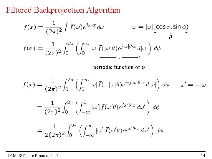 Filtered Backprojection Algorithm periodic function of IPIM, IST, José Bioucas, 2007 14 