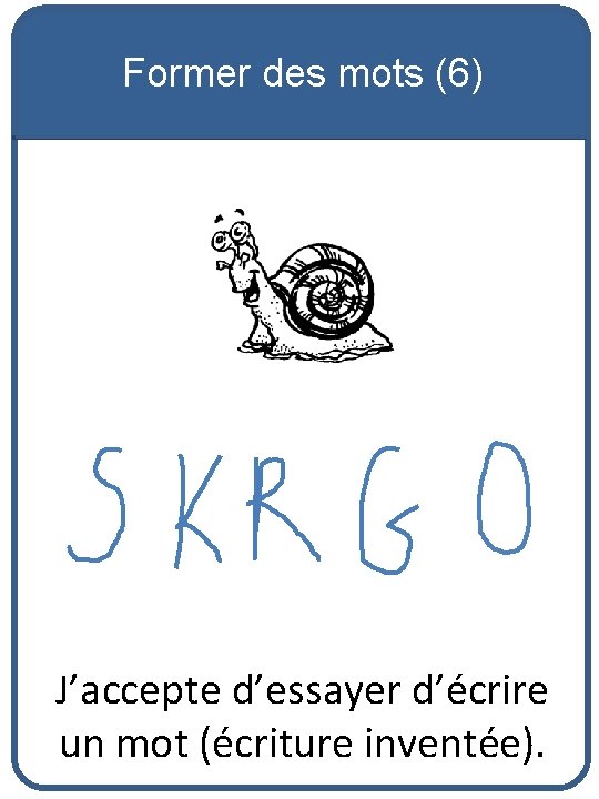 Former des mots (6) J’accepte d’essayer d’écrire un mot (écriture inventée). 