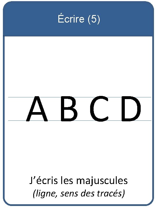 Écrire (5) ABCD J’écris les majuscules (ligne, sens des tracés) 