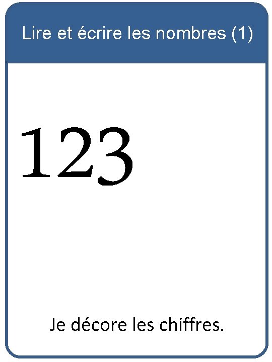 Lire et écrire les nombres (1) 123 Je décore les chiffres. 