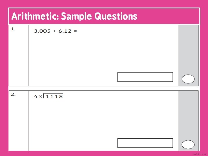Arithmetic: Sample Questions 