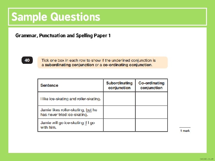 Sample Questions Grammar, Punctuation and Spelling Paper 1 