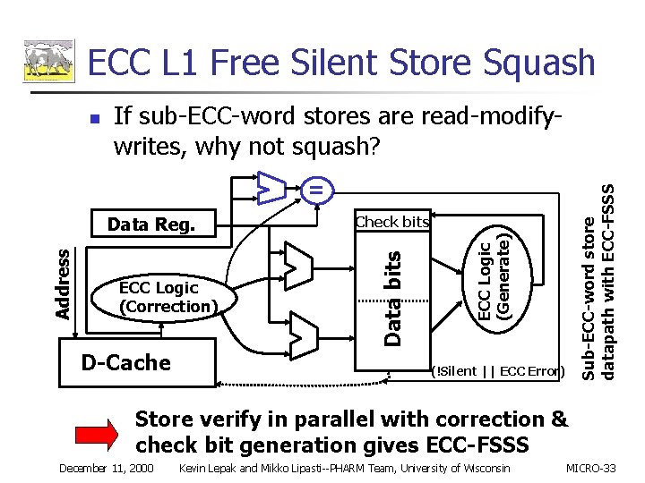 ECC L 1 Free Silent Store Squash n If sub-ECC-word stores are read-modifywrites, why