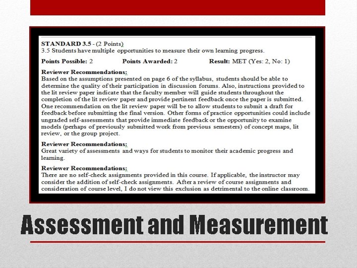 Assessment and Measurement 