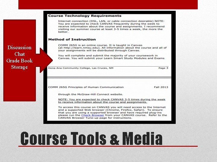 Discussion Chat Grade Book Storage Course Tools & Media 