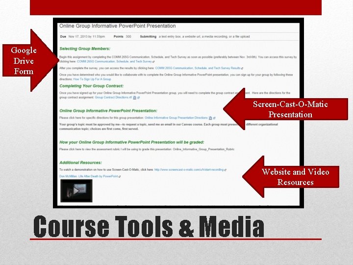 Google Drive Form Screen-Cast-O-Matic Presentation Website and Video Resources Course Tools & Media 