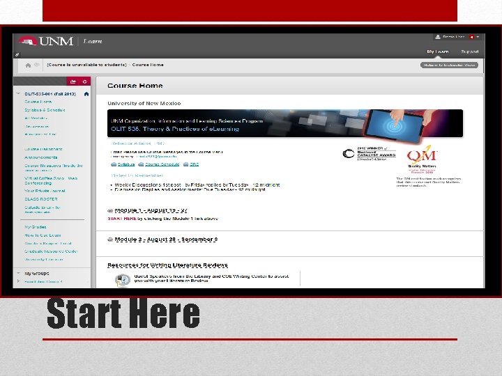  • Description of course (1 min) Start Here 