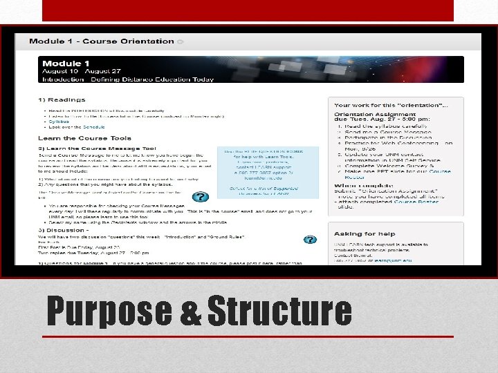  • Description of course (1 min) Purpose & Structure 