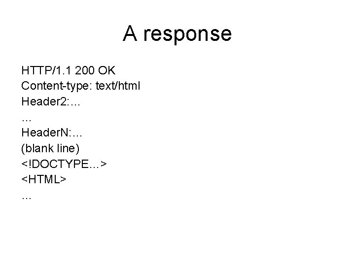 A response HTTP/1. 1 200 OK Content-type: text/html Header 2: … … Header. N: A response HTTP/1. 1 200 OK Content-type: text/html Header 2: … … Header. N: