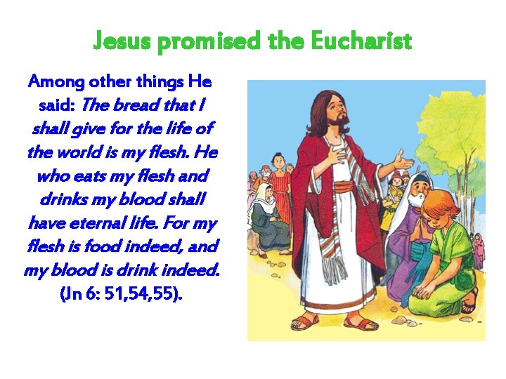 Jesus promised the Eucharist Among other things He said: The bread that I shall
