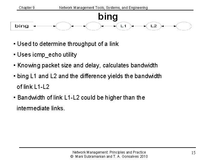 Chapter 9 Network Management Tools, Systems, and Engineering bing • Used to determine throughput