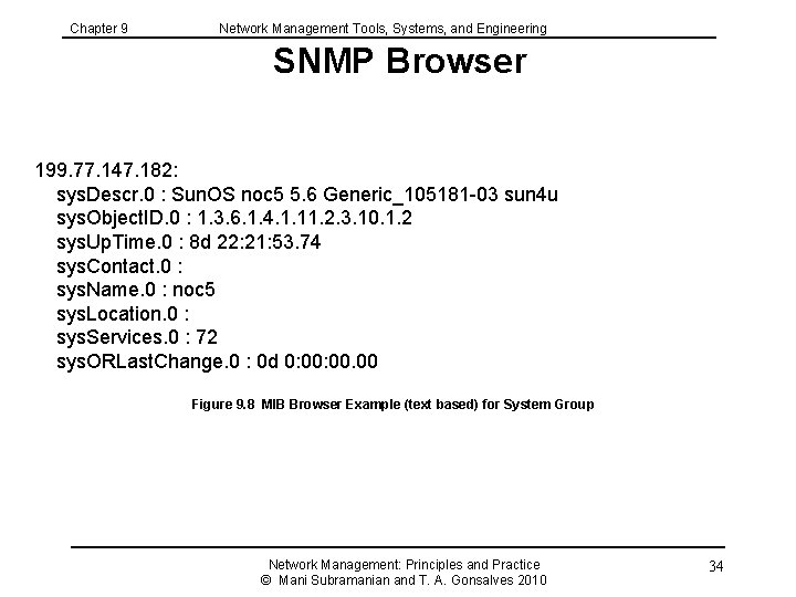 Chapter 9 Network Management Tools, Systems, and Engineering SNMP Browser 199. 77. 147. 182: