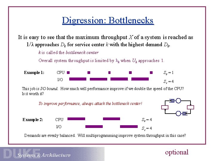 Digression: Bottlenecks It is easy to see that the maximum throughput X of a