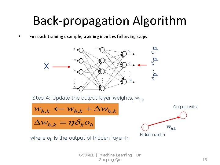 Back-propagation Algorithm • For each training example, training involves following steps d 1, d
