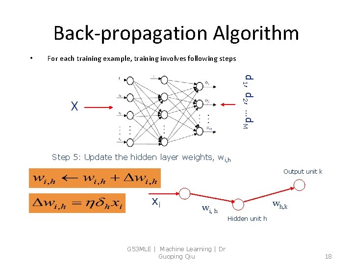Back-propagation Algorithm • For each training example, training involves following steps d 1, d