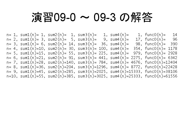 演習 09 -0 ～ 09 -3 の解答 n= 1, n= 2, n= 3, n=