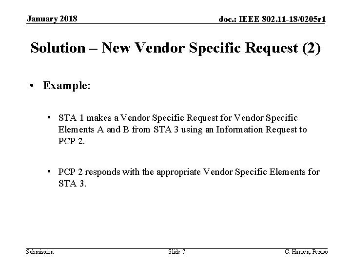 January 2018 doc. : IEEE 802. 11 -18/0205 r 1 Solution – New Vendor