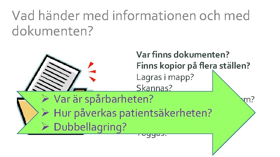 Vad händer med informationen och med dokumenten? Ø Ø Ø Var finns dokumenten? Finns