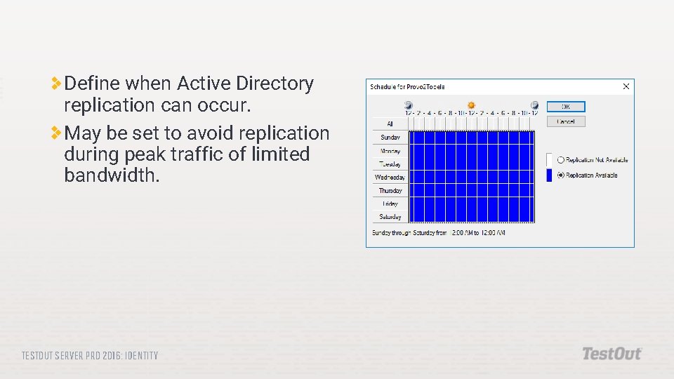 Define when Active Directory replication can occur. May be set to avoid replication during