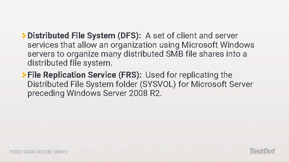 Distributed File System (DFS): A set of client and server services that allow an