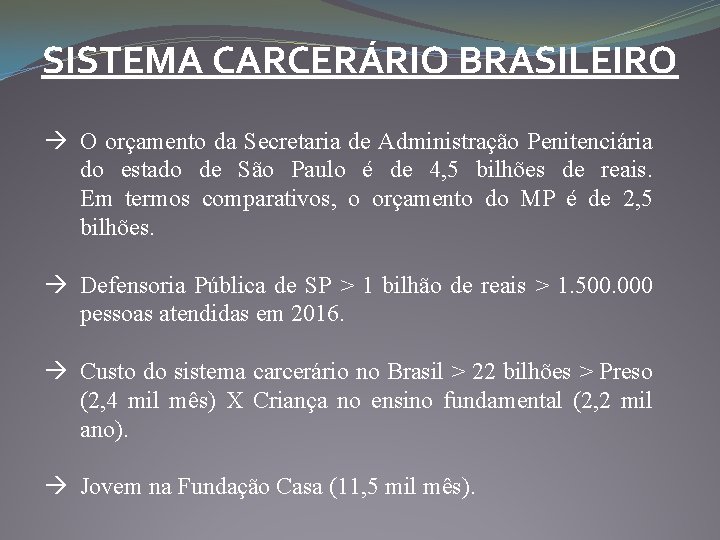 SISTEMA CARCERÁRIO BRASILEIRO O orçamento da Secretaria de Administração Penitenciária do estado de São