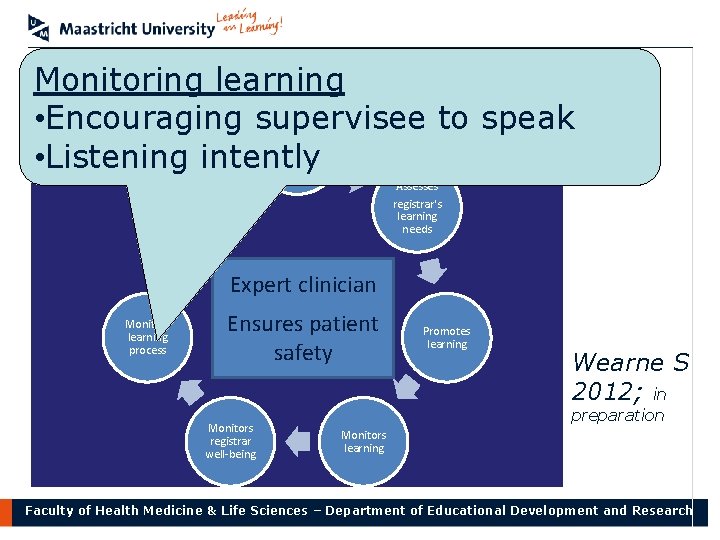 GP supervision – the evidence Monitoring learning • Encouraging supervisee to speak • Listening