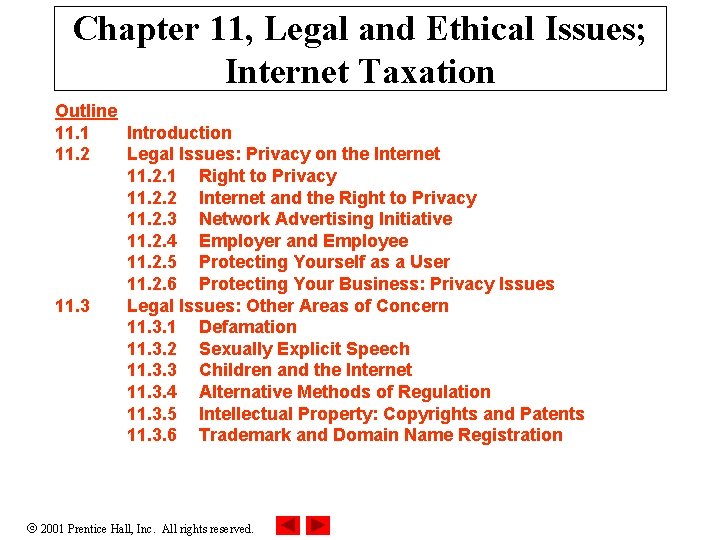 Chapter 11, Legal and Ethical Issues; Internet Taxation Outline 11. 1 Introduction 11. 2