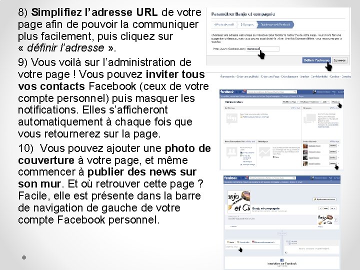 8) Simplifiez l’adresse URL de votre page afin de pouvoir la communiquer plus facilement,