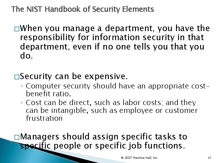 The NIST Handbook of Security Elements �When you manage a department, you have the