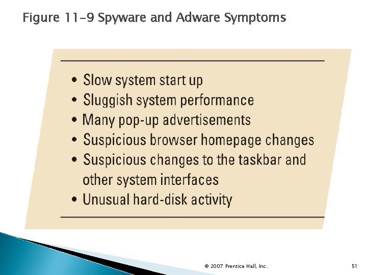 Figure 11 -9 Spyware and Adware Symptoms © 2007 Prentice Hall, Inc. 51 