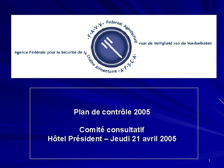 Plan de contrôle 2005 Comité consultatif Hôtel Président – Jeudi 21 avril 2005 1