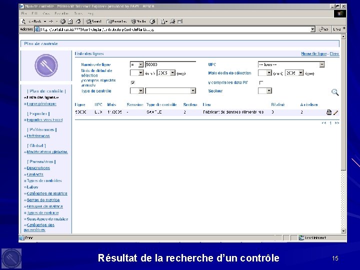 Résultat de la recherche d’un contrôle 15 