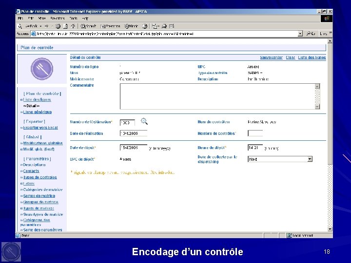 Encodage d’un contrôle 18 