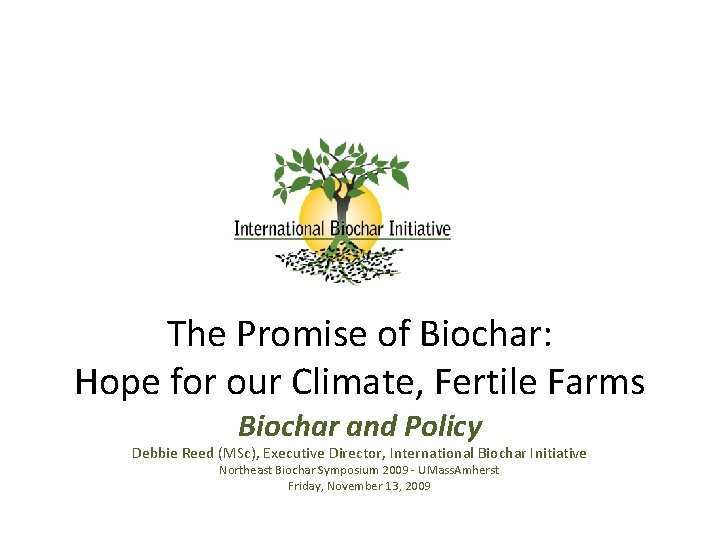 The Promise of Biochar: Hope for our Climate, Fertile Farms Biochar and Policy Debbie