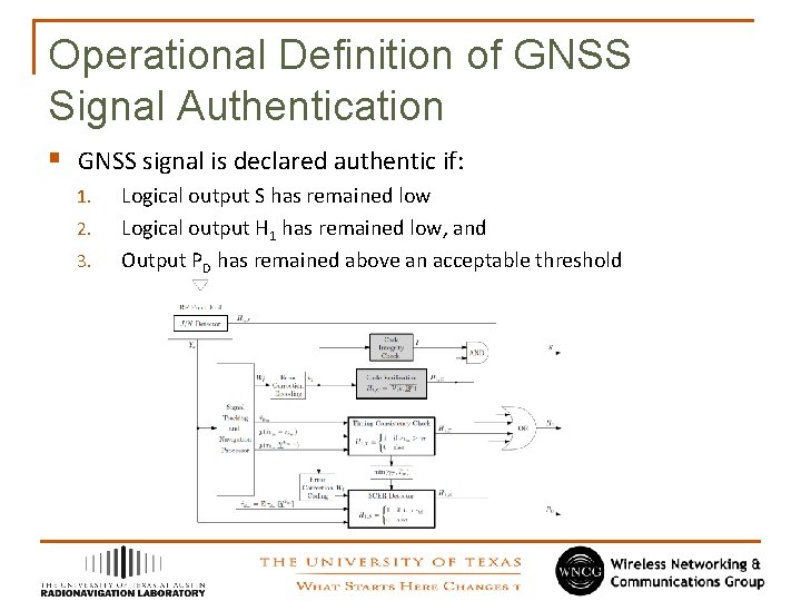 Operational Definition of GNSS Signal Authentication § GNSS signal is declared authentic if: 1.