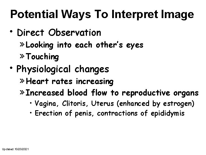 Potential Ways To Interpret Image • Direct Observation » Looking into » Touching •