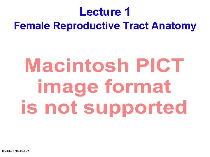 Lecture 1 Female Reproductive Tract Anatomy Updated: 10/20/2021 