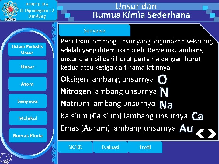 Unsur dan Rumus Kimia Sederhana PPPPTK IPA Jl. Diponegoro 12 Bandung Senyawa Sistem Periodik
