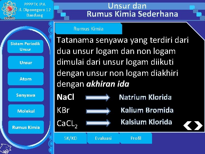 Unsur dan Rumus Kimia Sederhana PPPPTK IPA Jl. Diponegoro 12 Bandung Rumus Kimia Sistem