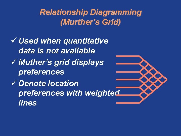 Relationship Diagramming (Murther’s Grid) ü Used when quantitative data is not available ü Muther’s