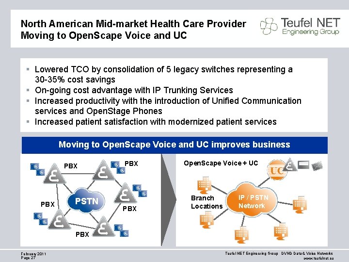 North American Mid-market Health Care Provider Moving to Open. Scape Voice and UC §