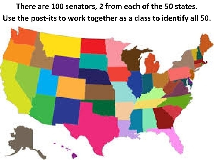 There are 100 senators, 2 from each of the 50 states. Use the post-its