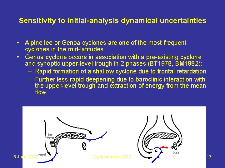 Sensitivity to initial-analysis dynamical uncertainties • Alpine lee or Genoa cyclones are one of