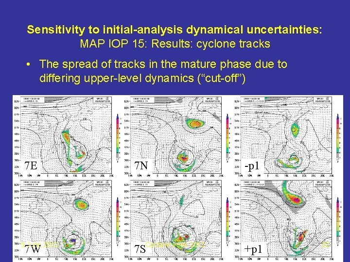 Sensitivity to initial-analysis dynamical uncertainties: MAP IOP 15: Results: cyclone tracks • The spread