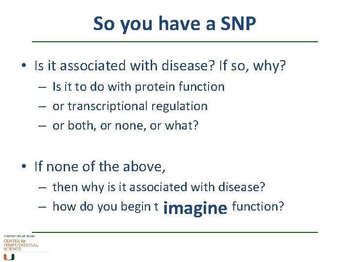 So you have a SNP • Is it associated with disease? If so, why? So you have a SNP • Is it associated with disease? If so, why?
