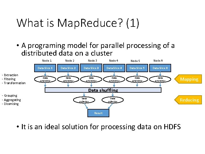 What is Map. Reduce? (1) • A programing model for parallel processing of a